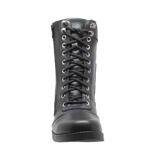 Women's 8" Zipper Biker Boot Black Leather Boots-3