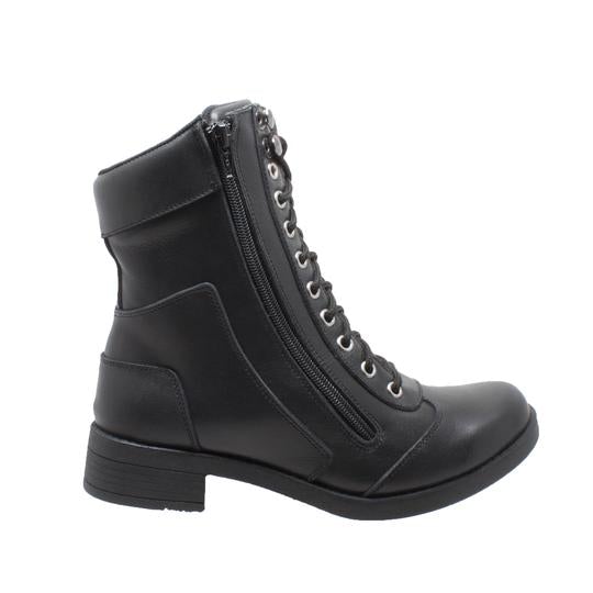 Women's 8" Zipper Biker Boot Black Leather Boots-4