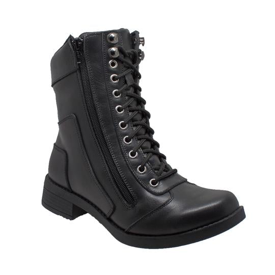 Women's 8" Zipper Biker Boot Black Leather Boots-0