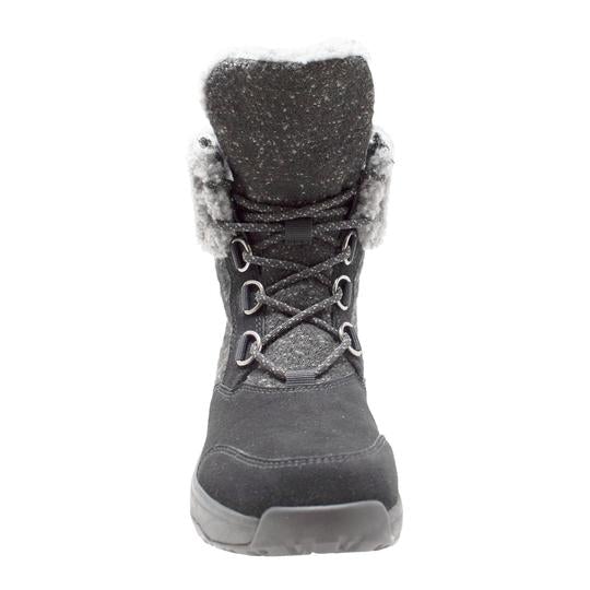 Women's Black Microfleece Lace Winter Leather Boots-3