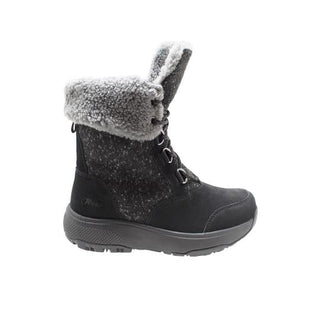 Women's Black Microfleece Lace Winter Leather Boots-4