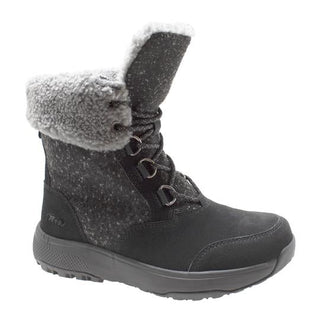 Women's Black Microfleece Lace Winter Leather Boots-0