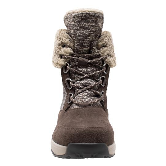 Women's Brown Microfleece Lace Winter Leather Boots-4