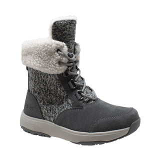 Women's Grey Microfleece Lace Winter Leather Boots-3