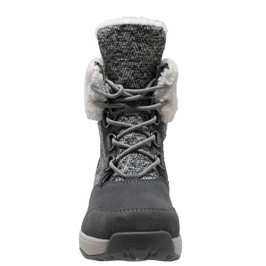 Women's Grey Microfleece Lace Winter Leather Boots-4