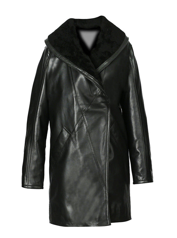 Women's Scully Black Full Length Faux Fur Leather Coat-0