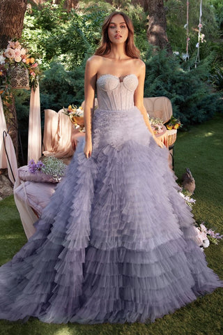 Strapless Ruffled Ombre Eva Ballgown-1