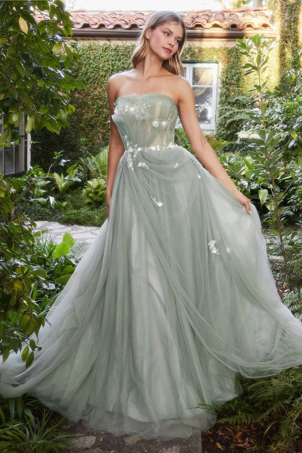 Sage Pleated Drape Ball Gown-0