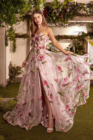 Portrait Of A Rose Printed Organza Gown-0