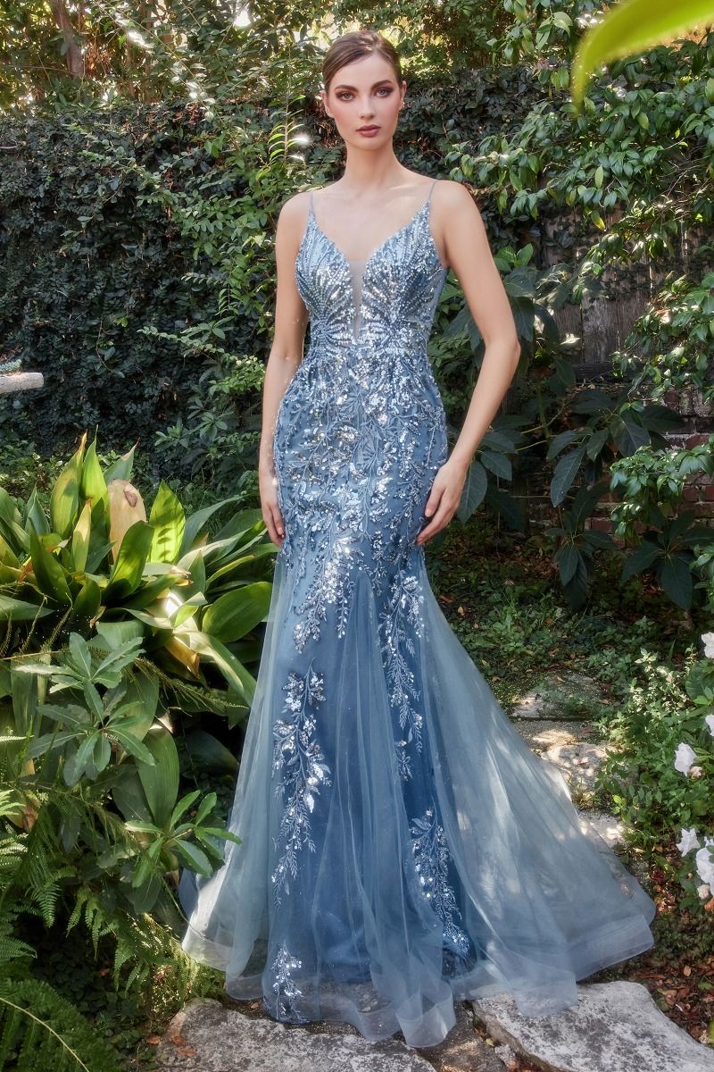 Fitted Mermaid Gown With Beaded Lace Applique-0