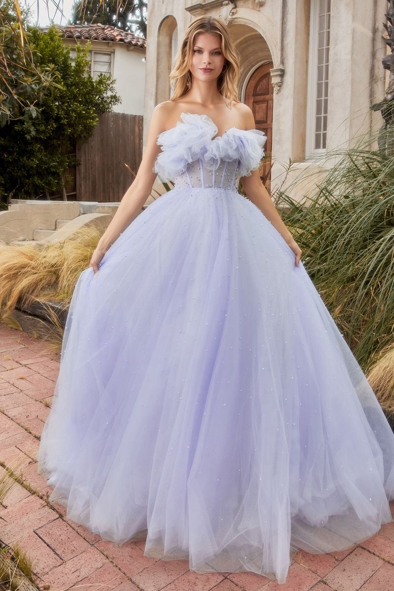 Gathered Tulle Pearl Ball Gown-0