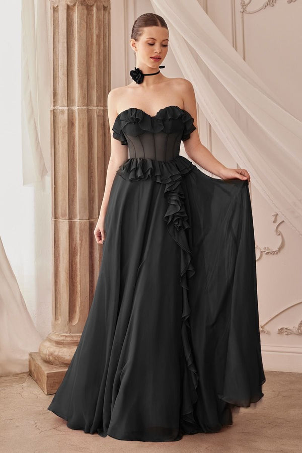 Strapless Chiffon Ruffle A-Line Dress-2