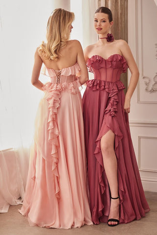 Strapless Chiffon Ruffle A-Line Dress-1