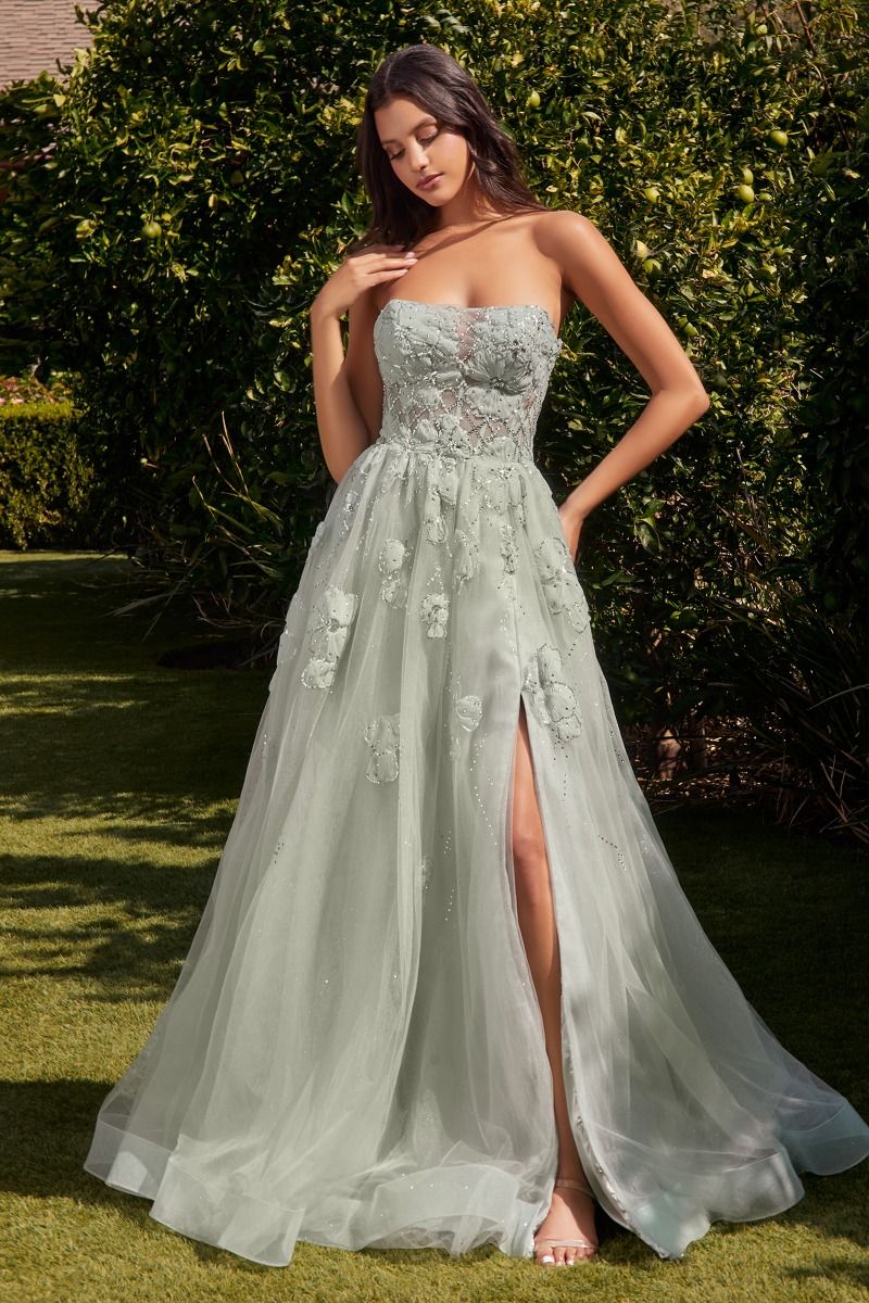 Strapless Sage Ball Gown-0