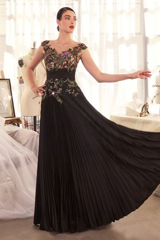 Pleated Satin & Embellished A-Line Gown-0