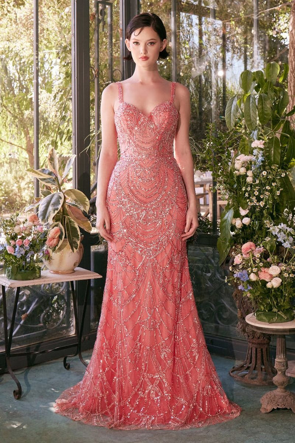 Fitted Beaded Evening Gown-0