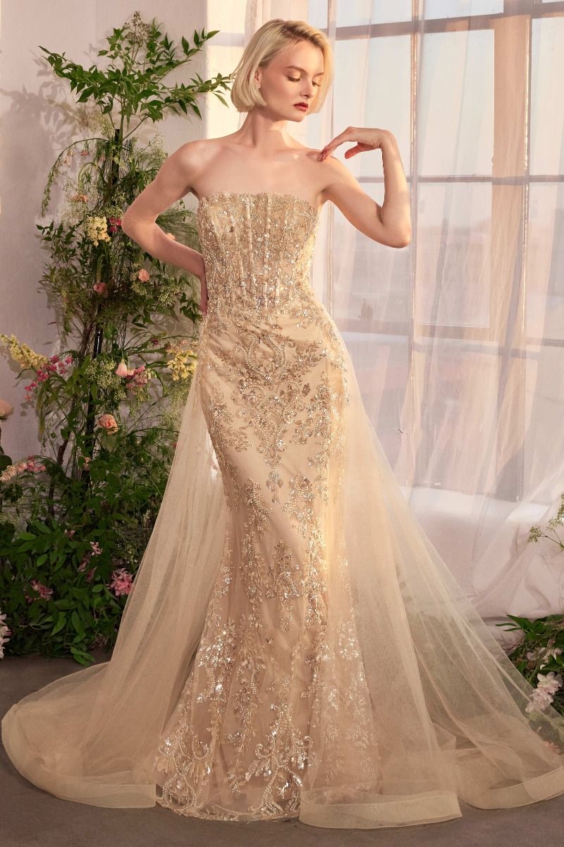 Strapless Overskirt Glimming Gown-0