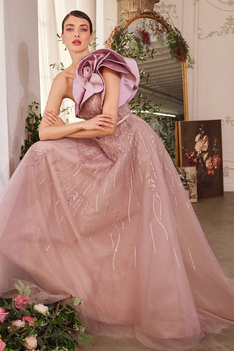 One Shoulder Rosette Mauve Ball Gown-1