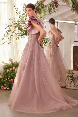 One Shoulder Rosette Mauve Ball Gown-2