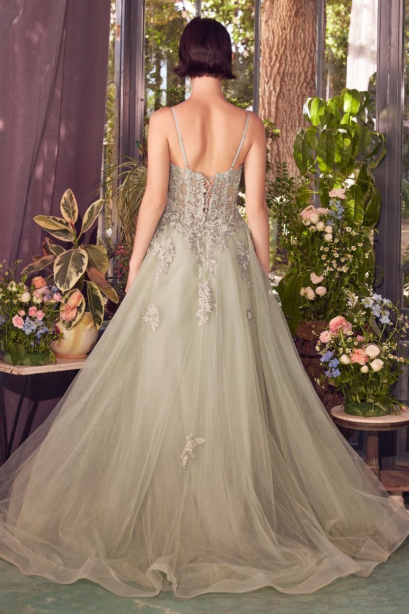 Lace Appliqued A-Line Layered Tulle Gown-1