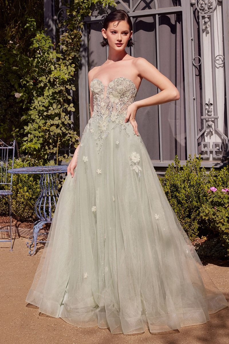 Sage Green Strapless Ball Gown-0