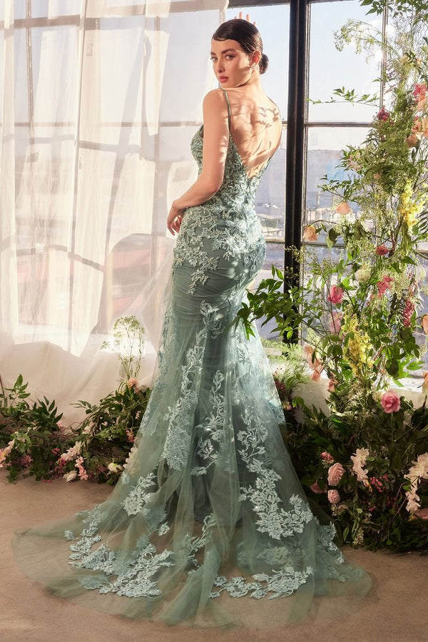 Foliage Beaded Lace Mermaid Gown-4