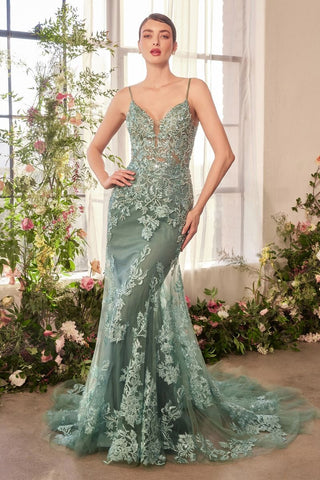 Foliage Beaded Lace Mermaid Gown-0