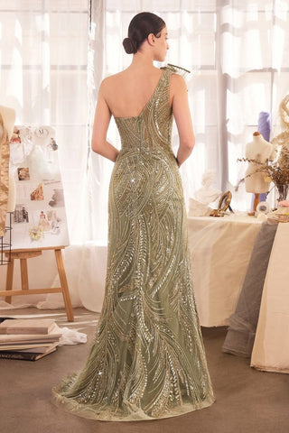 One Shoulder Beaded Evening Gown-4