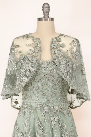 Floral Lace Gown With A Cape-0