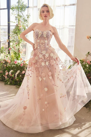 Spring Floral Applique A-Line Gown-0