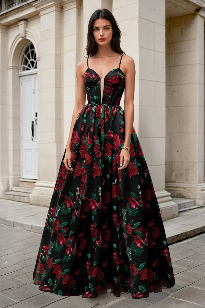 Rose Print Organza Gown-0