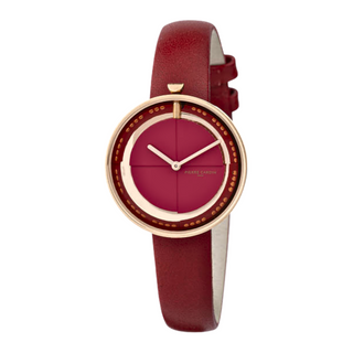 PIERRE CARDIN Women's Watch with Rose Gold Stainless Steel Case and Red Leather Band-0