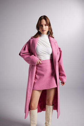 Belted Single Buttoned Maxi Pink Cashmere Mira Trench Coat-0