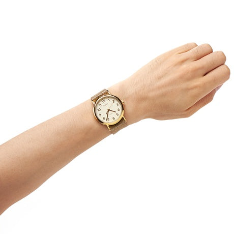 TIMEX Women's Watch with Gold Brass Case and Gold Fabric Band-3