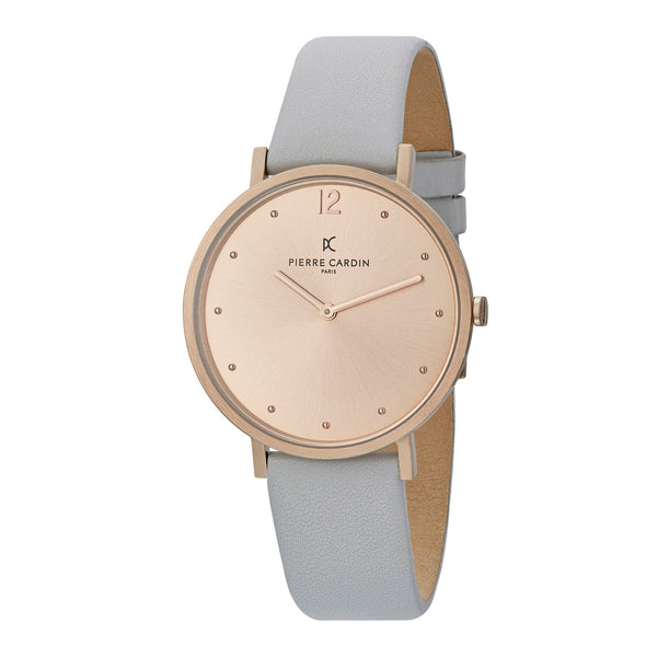 PIERRE CARDIN Women's Watch with Rose Gold Stainless Steel Case and Gray Leather Band-1