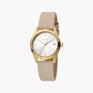 ESPRIT Women's Watch with Silver Stainless Steel Case and Beige Leather Band-1