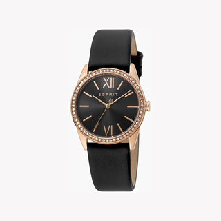 ESPRIT Women's Watch with Rose Gold Stainless Steel Case and Black Leather Band-0