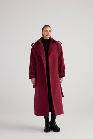 Nora Burgundy Cashmere Blend Maxi Coat-2