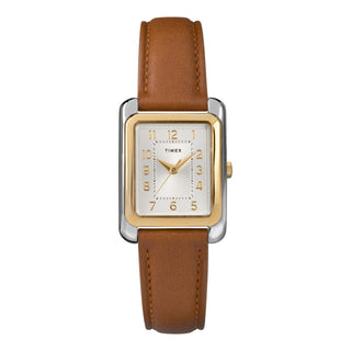 TIMEX Women's Watch with Silver Brass Case and Brown Leather Band-0