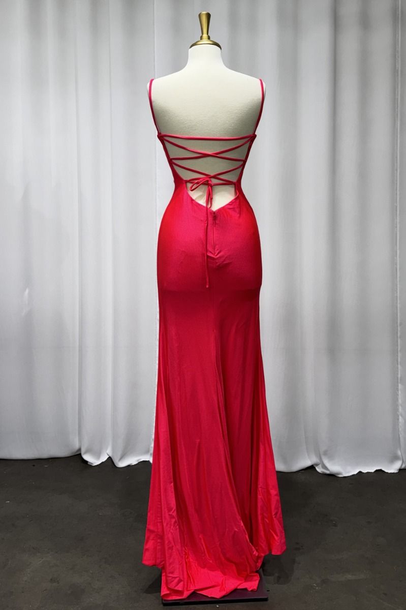 Fitted Neon Coral Gown-1