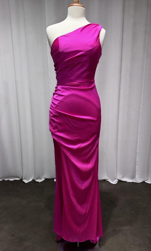 Satin One Shoulder Dress-2