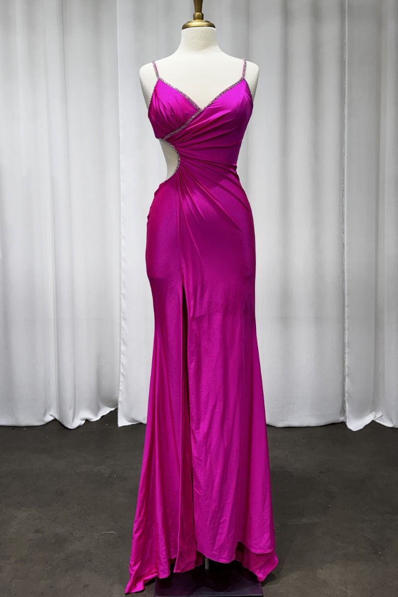 Fitted Cut Out Fuchsia Dress-0