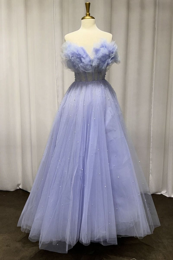 Strapless Layered Blue Ball Gown-0