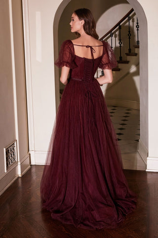 Maroon Puff Sleeve Ball Gown-1