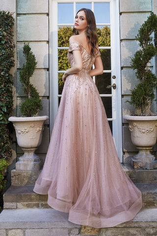 Off The Shoulder Rose Gold Ball Gown-1