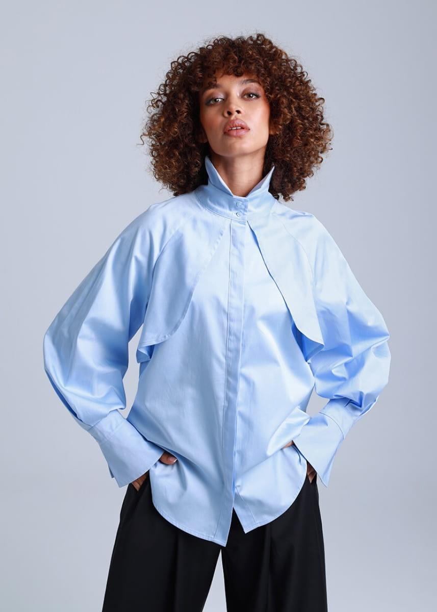 Diva Business Style Blue Organic Cotton Shirt-0