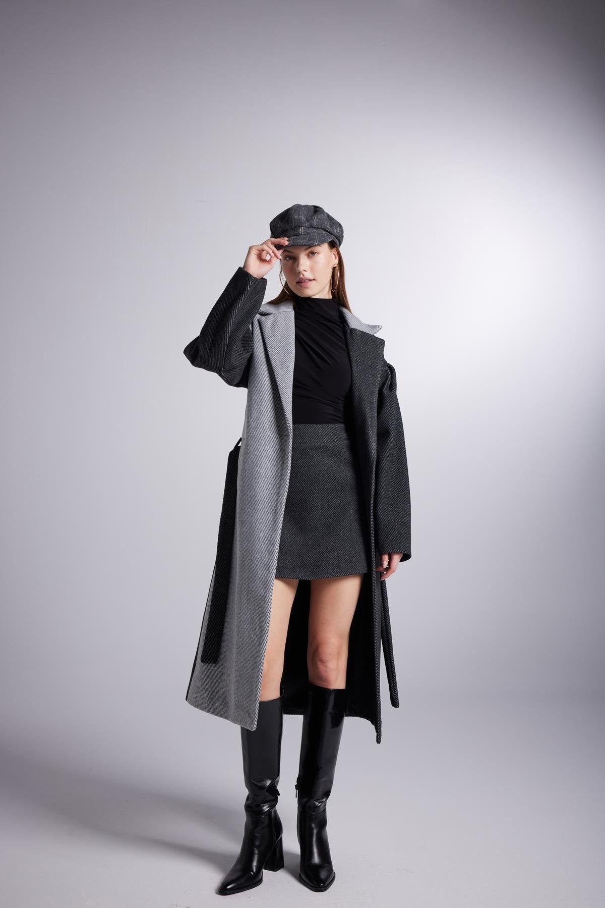 Belted Single Buttoned Maxi Grey Cashmere Mira Trench Coat-3