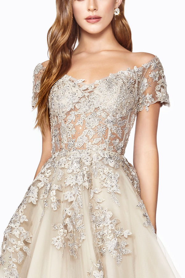 A-Line Dress With Embellished Lace Applique And Corset Lace Up Back.-3