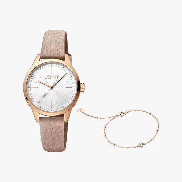 ESPRIT Women's Watch with Rose Gold Stainless Steel Case and Rose Faux Leather Band-0