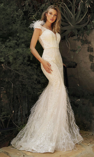 Embellished Mermaid Feather Bridal Gown-0